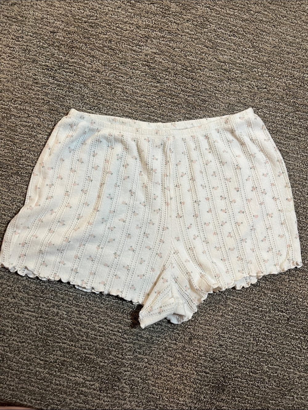 Pink Rose Cream Ribbed Lace-Trim Long Sleeve Top & Shorts Pajama Set - Picture 7 of 11